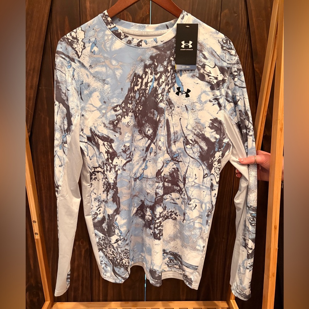 NWT Under Armour ISO-Chill Long Sleeve Performance Fishing Shirt Blue Camo